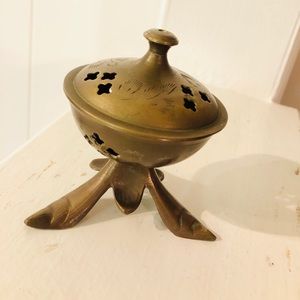 Vintage Brass etched incense burner with lid